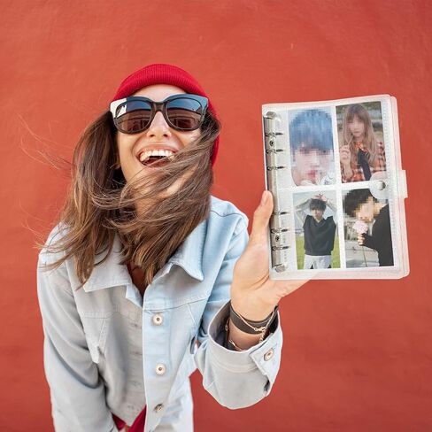3 Inch 200 Pockets Photocard Binder Kpop Portable Photo Album Transparent Plus 5 Inch 40 Pockets Photo Pages Jelly 6 Ring Binder Cover for Albums Business Cards Postcards Picture Storage (Pink) in Saudi Arabia