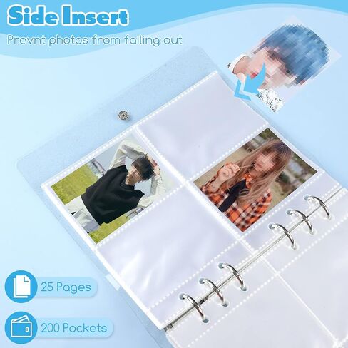 3 Inch 200 Pockets Photocard Binder Kpop Portable Photo Album Transparent Plus 5 Inch 40 Pockets Photo Pages Jelly 6 Ring Binder Cover for Albums Business Cards Postcards Picture Storage (Pink) in Saudi Arabia