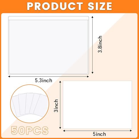 50 قطعة من جيوب بطاقات الفهرسة اللاصقة مقاس 3 × 5 بوصة من Yzzsjc مع 60 ورقة بطاقات فهرسة للتحميل، وحاملات بطاقات فهرسة شفافة للتنظيم، وصندوق تخزين، وصناديق تخزين in Kuwait
