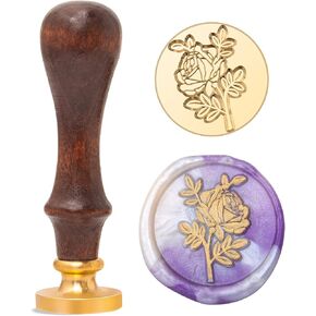 Flower and Plant Wax Seal Stamp Set, Botanical Sealing Stamper Kit, Romantic Rose Elegant Lavender Eucalyptus Leaf Cosmos Floral Pattern Brass Head for Wedding Invitation Card Envelope Planner Journal