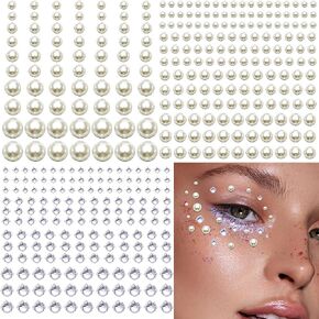 1600 Pieces Self Adhesive Face Pearls and Jewels Bling Eye Body Face Hair Gems and Pearls Stickers for Makeup DIY Craft Nail Body Accessories (12 Sheet) in Saudi Arabia