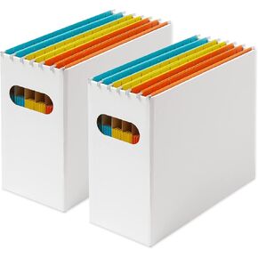 Y YOMA 4 عبوات من صناديق تنظيم الملفات المعلقة، صندوق تخزين من الورق المقوى لحجم الحروف، مجلد ملفات معلق، صناديق ملفات قابلة للطي، منظم مجلد سطح المكتب المحمول لوثائق المدرسة والمكتب المنزلي، أبيض in Kuwait