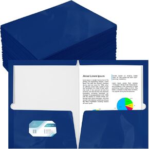 Yeaqee 100 Pack 2 Pockets Glossy Laminated Paper Folder Presentation Folder Letter Size Two Pocket File Portfolio Folder Back to School Supplies Bulk for Teacher Office Supplies (Blue)