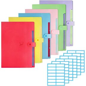 Heqishun 6 Pack Expanding File Folder 5 Pocket with 168pcs File Folder Labels, Plastic Organizer A4 Letter Size Expandable File Folder for School in Kuwait