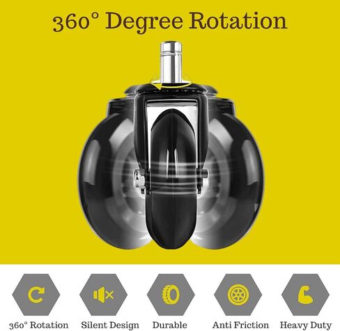 أثينا 5 قطع عجلات كراسي مكتب بديلة للخدمة الشاقة وآمنة لجميع الأرضيات بما في ذلك الخشب الصلب والبساط - مجموعة عجلات الكراسي ذات المقاس العالمي in Kuwait
