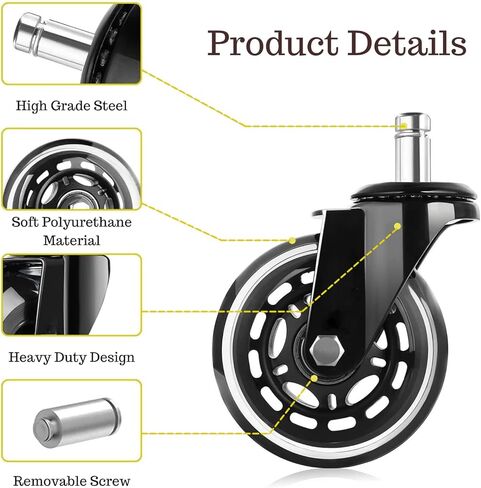 أثينا 5 قطع عجلات كراسي مكتب بديلة للخدمة الشاقة وآمنة لجميع الأرضيات بما في ذلك الخشب الصلب والبساط - مجموعة عجلات الكراسي ذات المقاس العالمي in Kuwait