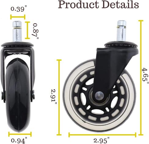 أثينا 5 قطع عجلات كراسي مكتب بديلة للخدمة الشاقة وآمنة لجميع الأرضيات بما في ذلك الخشب الصلب والبساط - مجموعة عجلات الكراسي ذات المقاس العالمي in Kuwait