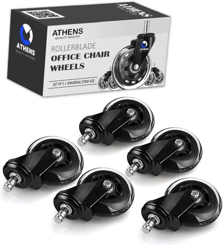 أثينا 5 قطع عجلات كراسي مكتب بديلة للخدمة الشاقة وآمنة لجميع الأرضيات بما في ذلك الخشب الصلب والبساط - مجموعة عجلات الكراسي ذات المقاس العالمي in Kuwait