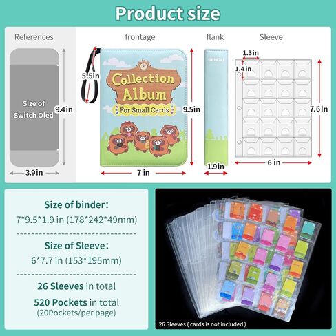 SENCAI 520 Game Mini Cards Binder Holder For Amiibo Animal Crossing Splatoon Zelda Nintendo Switch Cards NFC small Tags Cute Organizer Leather zipper Storage Book, Characters Equipment Coins Collector in Saudi Arabia