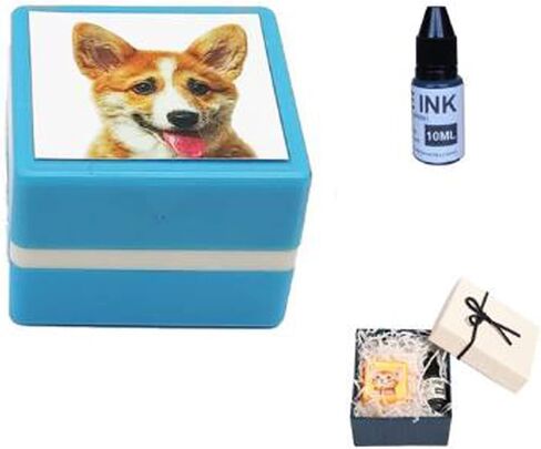 Custom Pet Portrait Stamp, Custom Cat Dog Bird Parrot Etc. Personalized Animal Stamp, Customized Pet Portrait,Custom Pet Face Stamp, Pet Ink Stamp, Gift Idea (B01-Blue,3x3cm) in Kuwait