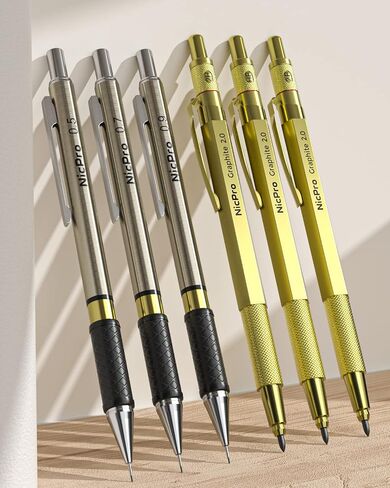 Nicpro 29PCS Art Mechanical Pencil Set in Leather Case, Metal Drafting Pencil 0.5, 0.7, 0.9 mm & 2mm Lead Holders for Sketching Drawing With 15 Tube (4B 2B HB 2H 4H Colored) Lead Refills in Kuwait