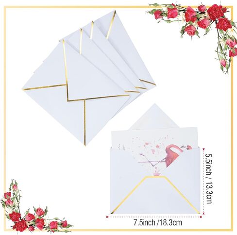 5X7 Envelopes for Invitations with Gold Border are 180 GSM Thick, Self Adhesive V-Flap A7 Envelopes works great for Weddings, Invitations, Gift Cards, Baby Shower and more! (Red, 50 Pack) in Saudi Arabia