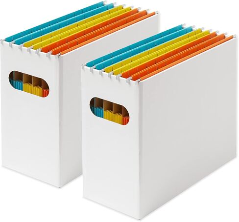 Y YOMA 4 عبوات من صناديق تنظيم الملفات المعلقة، صندوق تخزين من الورق المقوى لحجم الحروف، مجلد ملفات معلق، صناديق ملفات قابلة للطي، منظم مجلد سطح المكتب المحمول لوثائق المدرسة والمكتب المنزلي، أبيض in Kuwait