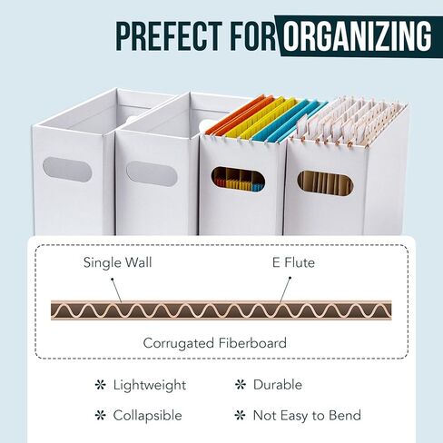 Y YOMA 4 عبوات من صناديق تنظيم الملفات المعلقة، صندوق تخزين من الورق المقوى لحجم الحروف، مجلد ملفات معلق، صناديق ملفات قابلة للطي، منظم مجلد سطح المكتب المحمول لوثائق المدرسة والمكتب المنزلي، أبيض in Kuwait
