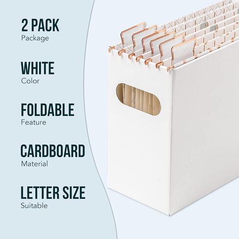 Y YOMA 4 عبوات من صناديق تنظيم الملفات المعلقة، صندوق تخزين من الورق المقوى لحجم الحروف، مجلد ملفات معلق، صناديق ملفات قابلة للطي، منظم مجلد سطح المكتب المحمول لوثائق المدرسة والمكتب المنزلي، أبيض in Kuwait