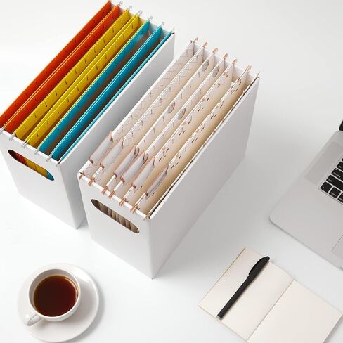 Y YOMA 4 عبوات من صناديق تنظيم الملفات المعلقة، صندوق تخزين من الورق المقوى لحجم الحروف، مجلد ملفات معلق، صناديق ملفات قابلة للطي، منظم مجلد سطح المكتب المحمول لوثائق المدرسة والمكتب المنزلي، أبيض in Kuwait