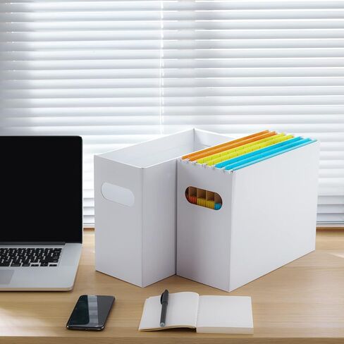 Y YOMA 4 عبوات من صناديق تنظيم الملفات المعلقة، صندوق تخزين من الورق المقوى لحجم الحروف، مجلد ملفات معلق، صناديق ملفات قابلة للطي، منظم مجلد سطح المكتب المحمول لوثائق المدرسة والمكتب المنزلي، أبيض in Kuwait