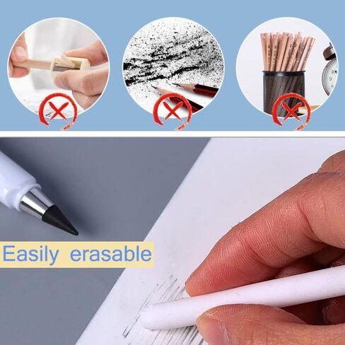 WOODZI 6 Sets Inkless Everlasting, Infinity Magic Pencil with Eraser, Tree-Friendly Cute Forever Pencil for Kids Writing, Sketch, Drawing, (6 Pencils + 6 Erasers + 6 Replacement Pen Tips) in Saudi Arabia