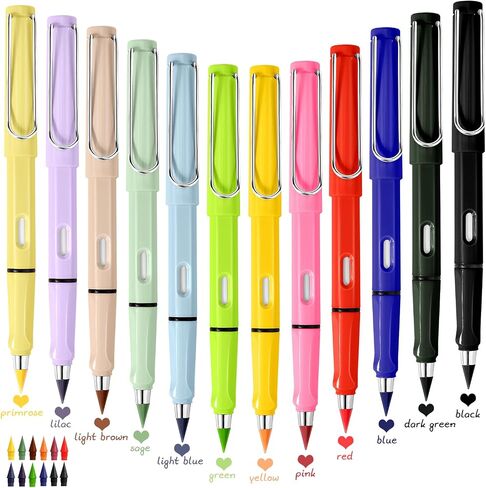AIERSA 12Pcs Colored Forever Pencil with Erase,That Never Needs Sharpened Long Lasting Writing Infinity Pencil,No Sharpen Endless Pencils with 12Pcs Lead, for School Office Supplies in Saudi Arabia
