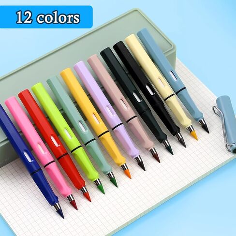 AIERSA 12Pcs Colored Forever Pencil with Erase,That Never Needs Sharpened Long Lasting Writing Infinity Pencil,No Sharpen Endless Pencils with 12Pcs Lead, for School Office Supplies in Saudi Arabia