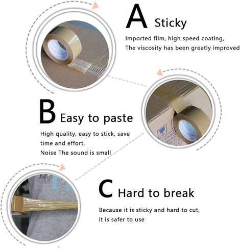 شريط تعبئة صامت بني - لفات إعادة تعبئة شريط بني منخفض الضوضاء مقاس 1.88 بوصة - شريط شحن عالي التحمل بطول 66 ياردة للتغليف، وختم الكرتون، والنقل والتخزين، والأعمال التجارية الصغيرة عبر الإنترنت (6 لفات) in Kuwait