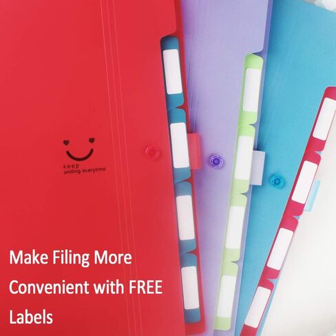 Heqishun 6 Pack Expanding File Folder 5 Pocket with 168pcs File Folder Labels, Plastic Organizer A4 Letter Size Expandable File Folder for School in Kuwait