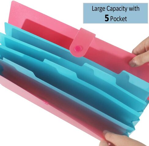 Heqishun 6 Pack Expanding File Folder 5 Pocket with 168pcs File Folder Labels, Plastic Organizer A4 Letter Size Expandable File Folder for School in Kuwait