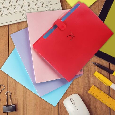 Heqishun 6 Pack Expanding File Folder 5 Pocket with 168pcs File Folder Labels, Plastic Organizer A4 Letter Size Expandable File Folder for School in Kuwait