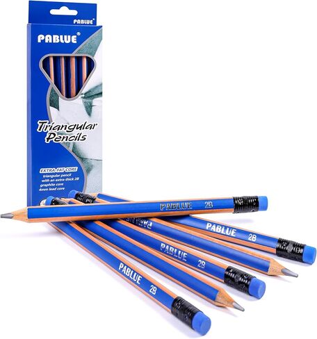 أقلام رصاص 2B سميكة وقوية مثلثة الشكل من بابلو، أقلام رصاص خشبية ضخمة مع ممحاة للمبتدئين والكتابة والرسم والأطفال والفن والرسم والتظليل (أسود، 6 قطع) in Saudi Arabia