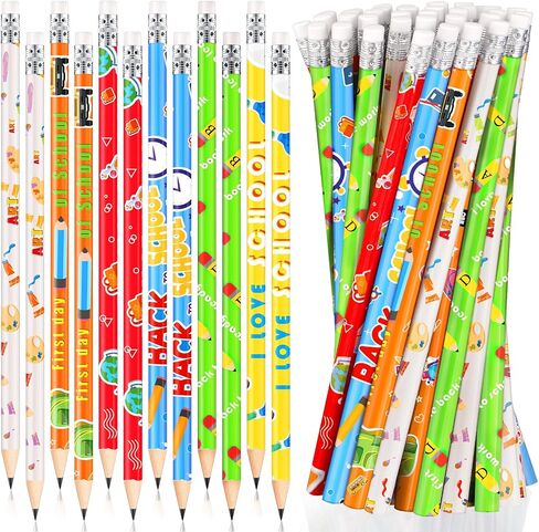 48 Pcs Welcome Back to School Pencils First Day of School Pencils with Eraser Fun Holiday Pencils Motivational Cute Pencils for Children Students School Elements Stationery Party Reward Supplies in Saudi Arabia