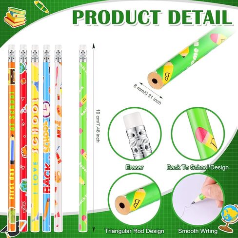 48 Pcs Welcome Back to School Pencils First Day of School Pencils with Eraser Fun Holiday Pencils Motivational Cute Pencils for Children Students School Elements Stationery Party Reward Supplies in Saudi Arabia