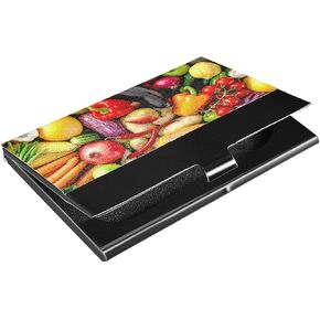 Colorful Assortment of Fresh Fruits and Vegetables Texture Business Card Holder Leather, Slim Credit Card Case Stainless Steel Wallet for Women and Men Unisex Business Card Holder in Kuwait