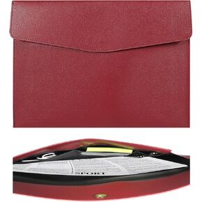 Leather Document File Folder Premium Soft PU Leather A4 Size Envelope Folder Travel Portfolio Case File Storage Organizer with Inside Pockets,Black