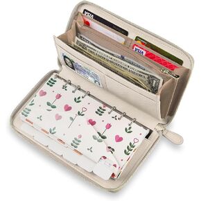 Cash Envelope Wallet Pastel Peach - All in One Budget System with 12 Tabbed Cash Envelopes, 12 Monthly Budget Cards, Yearly Budget Planner Sheet Complete Money Organizer Set for Cash RFID Blocking