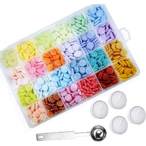 Lanmiya Sealing Wax Beads, Sunflower Sealing Wax Sealing Beads Colorful Macarone 624Pcs with 4PCS Tea Candles and 1 PCS Wax Melting Spoon in Kuwait