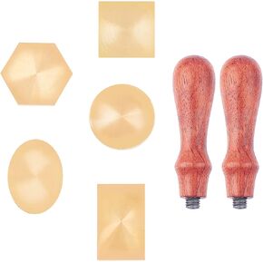 CRASPIRE Blank Wax Seal Stamp Set 6PCS Sealing Solid Brass Stamp Head 20-30.5mm Round Square+2PCS Wood Handle Retro Removable Brass Stamp Kit for Letter Envelope Invitation Wedding Gift Decoration