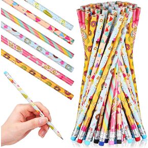 Fainne Donut Themed Pencils with Eraser Assorted Pencils Birthday Present Party Supplies Carnival Prize Office Supply, 6 Style(72 Pieces)