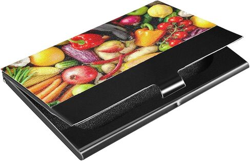 Colorful Assortment of Fresh Fruits and Vegetables Texture Business Card Holder Leather, Slim Credit Card Case Stainless Steel Wallet for Women and Men Unisex Business Card Holder in Kuwait