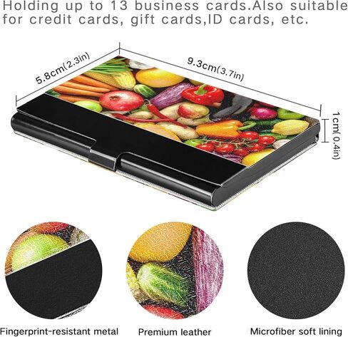 Colorful Assortment of Fresh Fruits and Vegetables Texture Business Card Holder Leather, Slim Credit Card Case Stainless Steel Wallet for Women and Men Unisex Business Card Holder in Kuwait