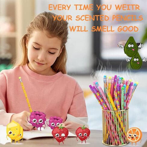 اقلام رصاص معطرة للاطفال من جيه كيو اس اس اتش اكس بي، اقلام رصاص معطرة للاطفال مع محايات، اقلام رصاص اتش بي بتصميم فاكهة وجرافيت لمستلزمات القرطاسية المدرسية والحفلات والمكافآت in Kuwait