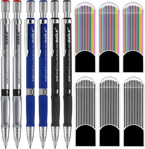 6 أقلام رصاص ميكانيكية 2.0 مم من إكسلفو مع 6 علب لإعادة التعبئة من الرصاص، اللون والأسود للرسم، والنجار، والكتابة، والحرفية، والرسم الفني in Kuwait