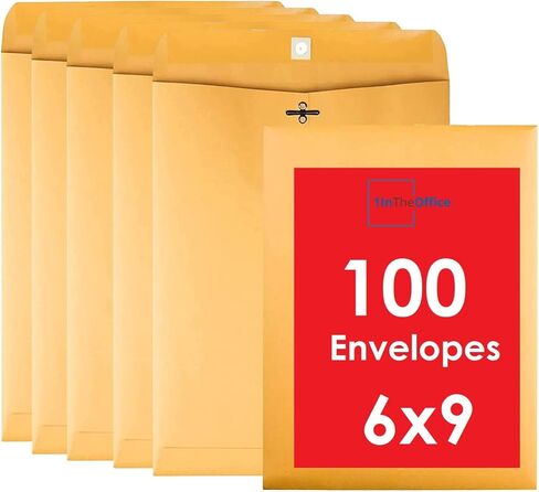 1InTheOffice 6 X 9 مظاريف المشبك مع اللوحات الصمغية للبريد أو ظرف الشحن، مظاريف بنية كرافت ، 100 لكل صندوق in Saudi Arabia
