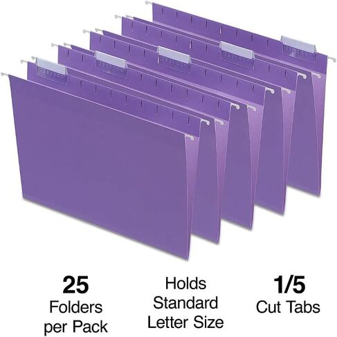 1InTheOffice Purple Hanging File Folders Letter Size, Colored Hanging File Folders, File Cabinent Dividers, 5-Tab Adjustable, 25 Pack in Saudi Arabia