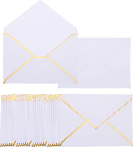 PATIKIL 100 Pack 5 x 7 Envelopes A7 Card Christmas Envelopes V Flap Envelopes with Gold Border for Office, Wedding Gift Cards, Invitations, Graduation (Black) in Kuwait