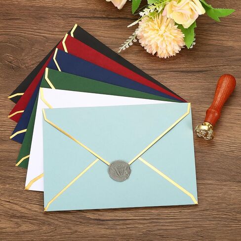 PATIKIL 100 Pack 5 x 7 Envelopes A7 Card Christmas Envelopes V Flap Envelopes with Gold Border for Office, Wedding Gift Cards, Invitations, Graduation (Black) in Kuwait
