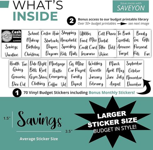 70 ملصق نظام مظاريف نقدية - تستخدم على مظاريف النقدية لوضع الميزانية ، مظاريف النقدية A6 ، محفظة ظرف نقدي مظاريف ميزانية ، ملصقات مخطط الميزانية ، مغلفات المال للنقود | جريء in Kuwait