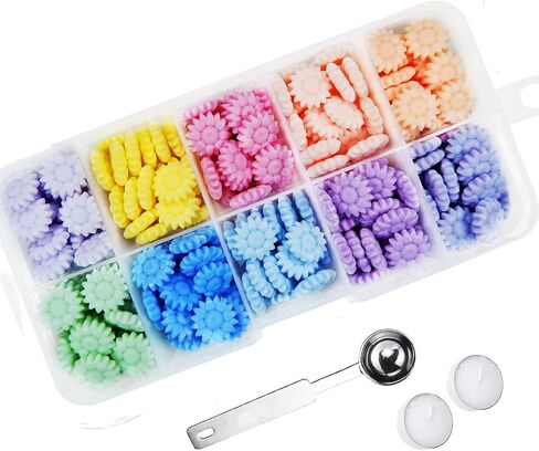 Lanmiya Sealing Wax Beads, Sunflower Sealing Wax Sealing Beads Colorful Macarone 624Pcs with 4PCS Tea Candles and 1 PCS Wax Melting Spoon in Saudi Arabia