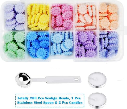 Lanmiya Sealing Wax Beads, Sunflower Sealing Wax Sealing Beads Colorful Macarone 624Pcs with 4PCS Tea Candles and 1 PCS Wax Melting Spoon in Saudi Arabia