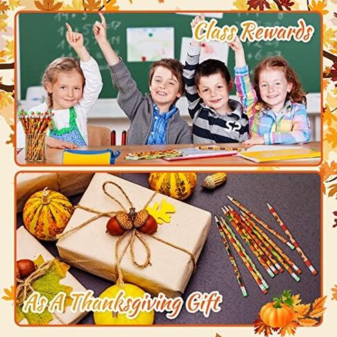 Crtiin 60 Set Fall Themed Pencils Thanksgiving Party Pencils Thanksgiving Wood Pencils and Bulk Mini Maple Leaf Acorn Erasers Mini Erasers for Thanksgiving Kids Teachers Classroom Gifts Rewards in Kuwait