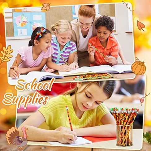 Crtiin 60 Set Fall Themed Pencils Thanksgiving Party Pencils Thanksgiving Wood Pencils and Bulk Mini Maple Leaf Acorn Erasers Mini Erasers for Thanksgiving Kids Teachers Classroom Gifts Rewards in Kuwait